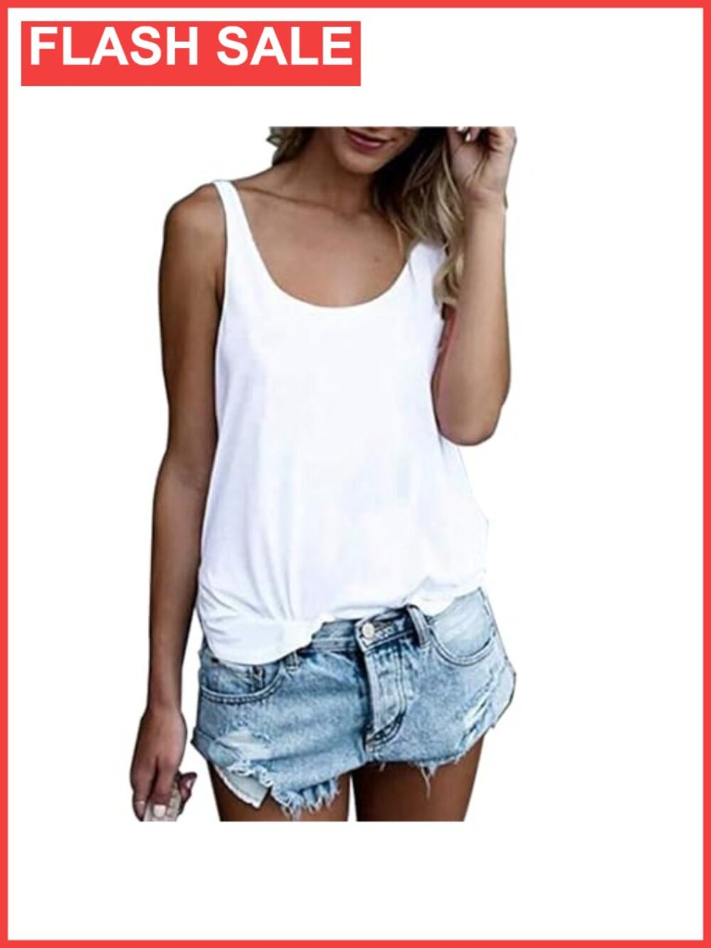 Sleeveless Summer Tunic Loose Fit Tank Top Scoop Neck Casual